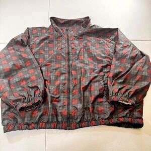 VTG Jerzees Men's 2X Plaid Lined Track Jacket Lightweight Zip Up Red Black Gray